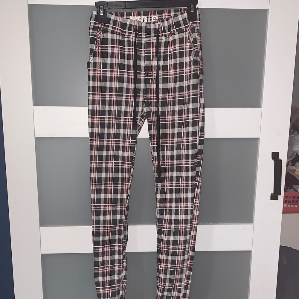 Pastel Clothing Plaid Joggers - Black, White, Red